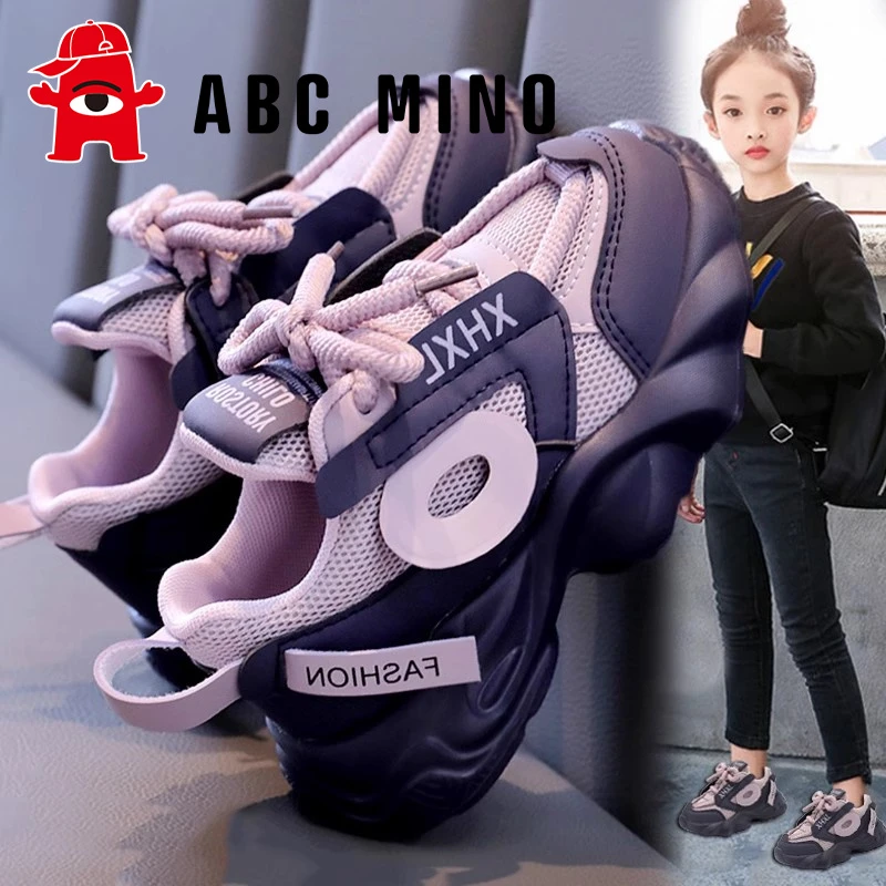 ABC MINO童鞋女童老爹鞋冬季儿童运动鞋中大童女孩跑步鞋加绒保暖