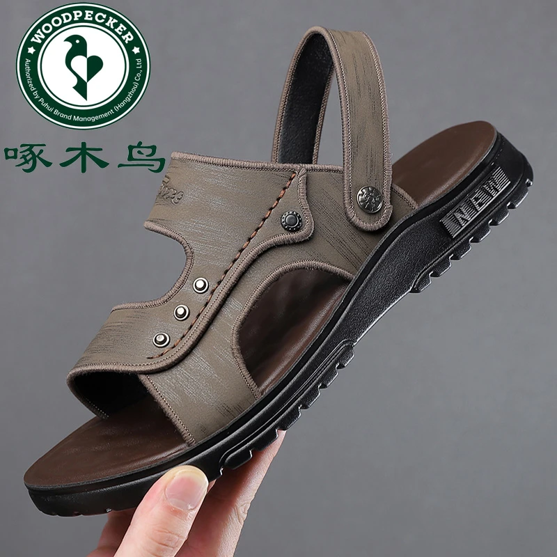 【正品】啄木鸟2025新款外穿开车百搭套脚两穿男士凉拖鞋软底沙滩鞋