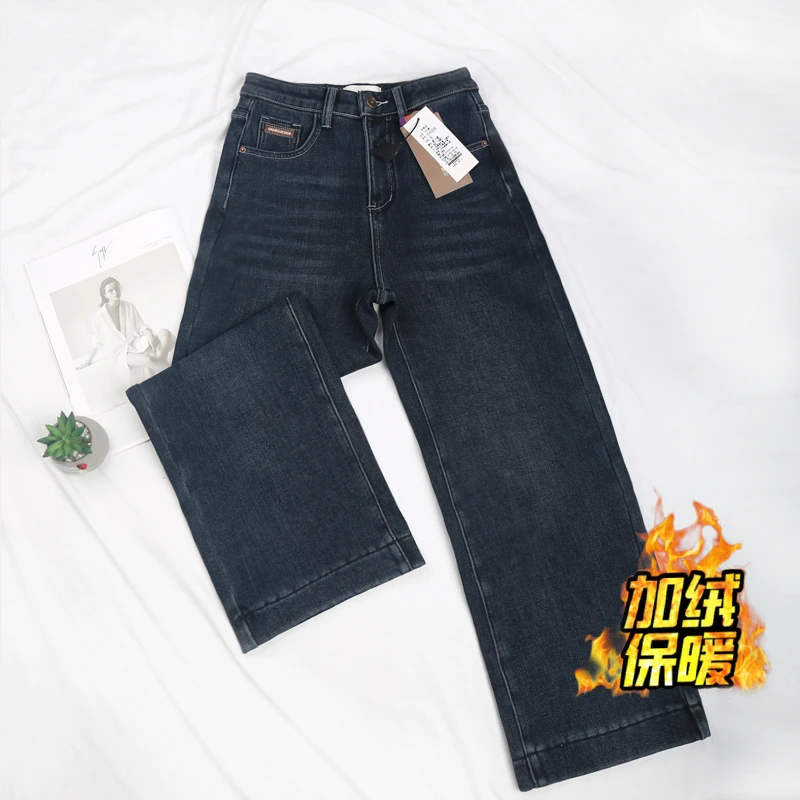 6146加绒加厚九分直筒牛仔裤女2025冬季新款刺绣显瘦小个子奶奶裤