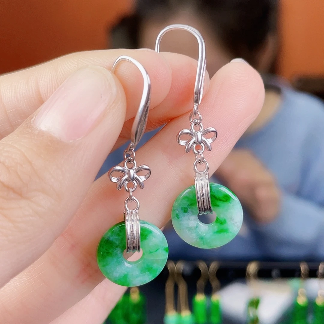 翡翠银S925镶嵌耳饰