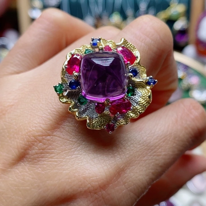 银S925镶嵌戒指水晶天然水晶戒指