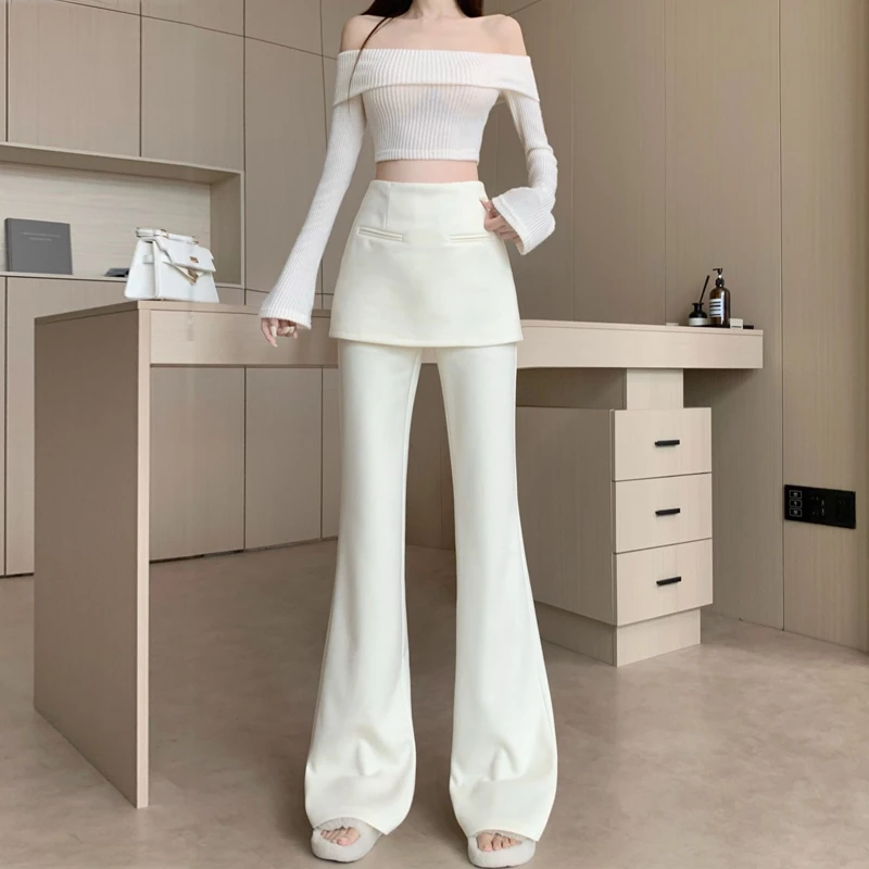 米白色显瘦屁帘羊绒微喇裤女2025冬季新款小众百搭高腰休闲拖地裤