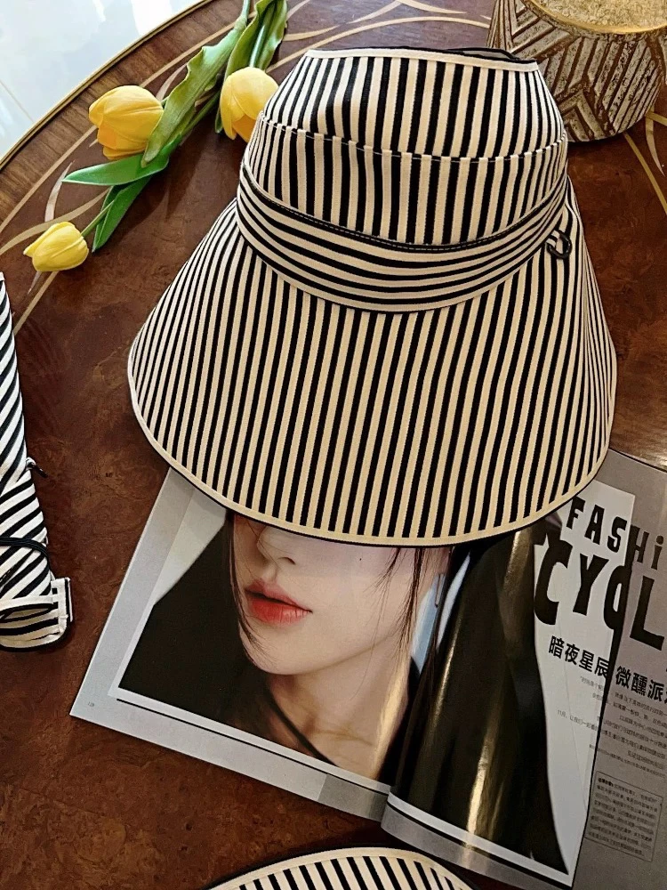太阳帽防紫外线帽子夏季条纹圆顶草帽春夏春秋遮阳帽