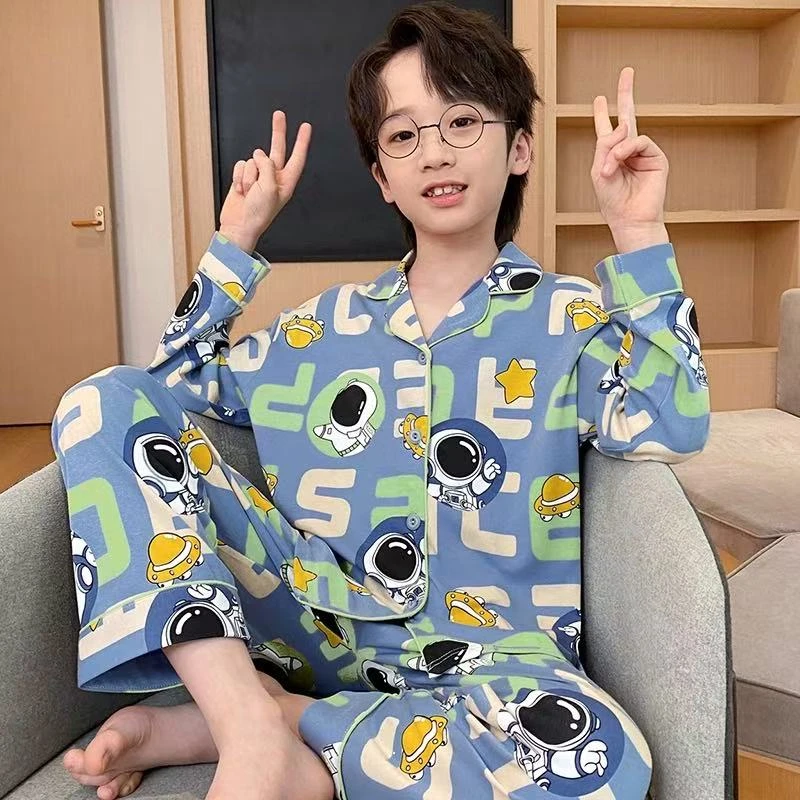 男童睡衣儿童春秋季棉涤薄款长袖套装中大童秋款6-12岁卡通家居服