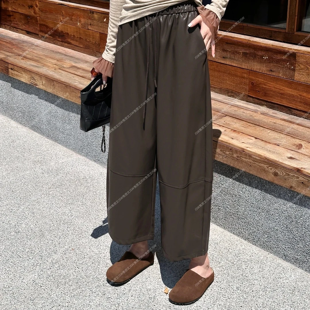 焦思文 秋季时尚洋气宽松百搭九分休闲皮裤250821Y6