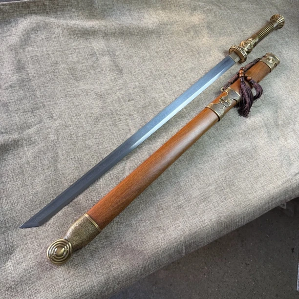 3558 龙泉昊天宝剑花纹钢唐横刀龙凤檀木未开刃