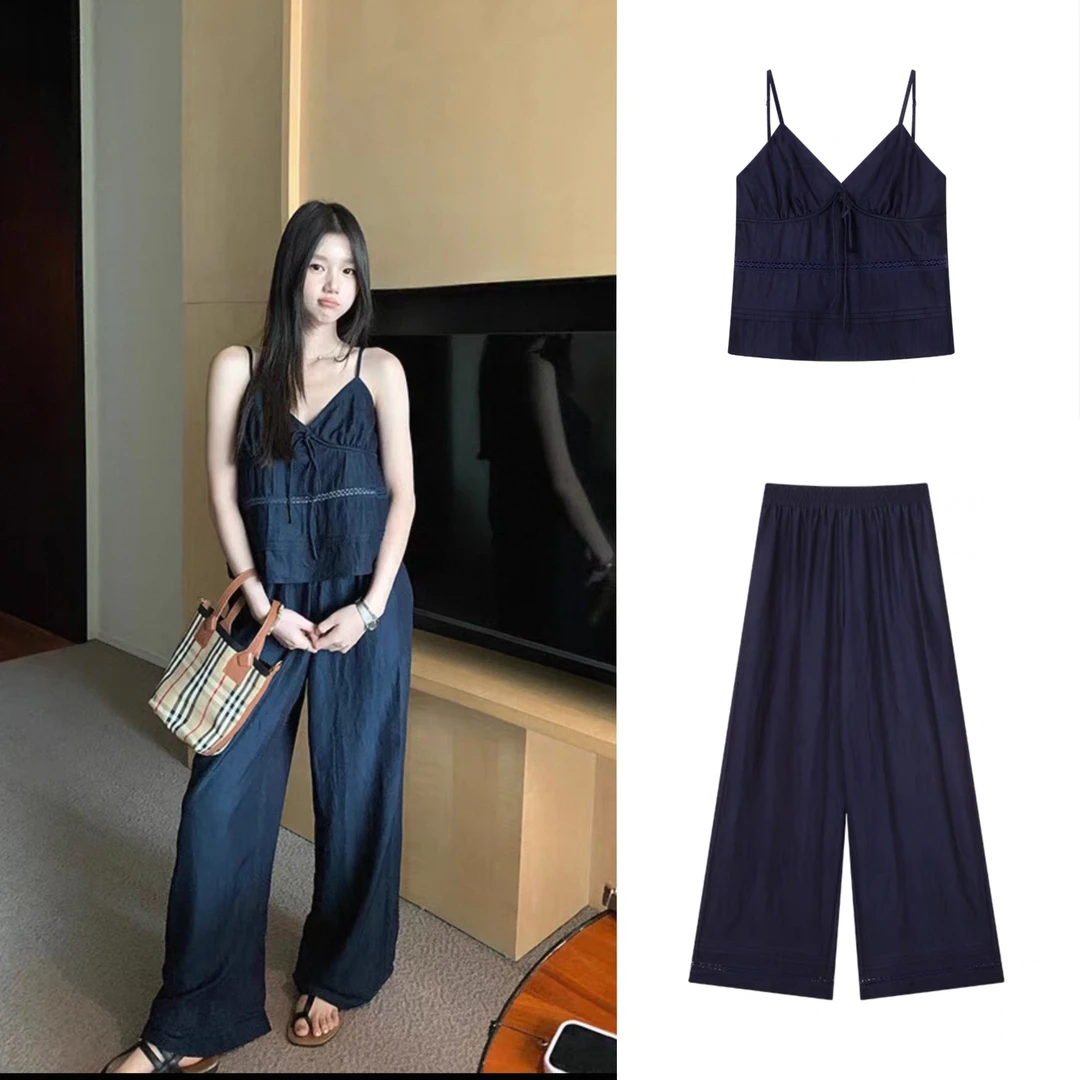 （尼斯假日）老钱风原创设计吊带设计感超好看绝美褶皱套装TZ6162#