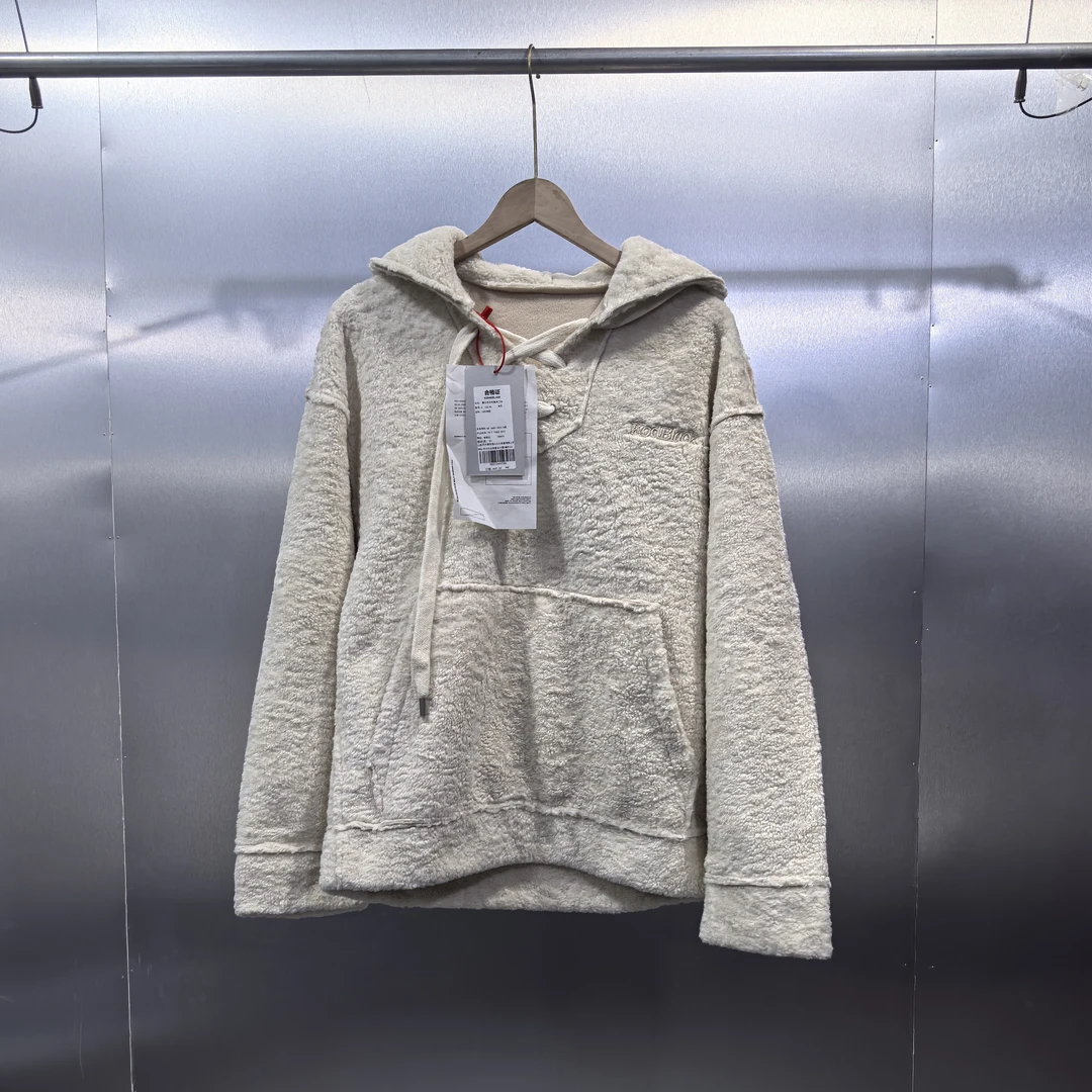 X02-121636-KBL秋冬款纯色阔版羊羔毛百搭连帽卫衣