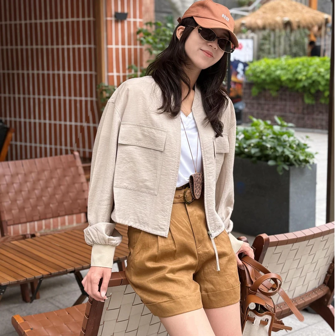 AMASS/阿玛施早春新款立领拉链上衣小众设计时尚短款外套540014