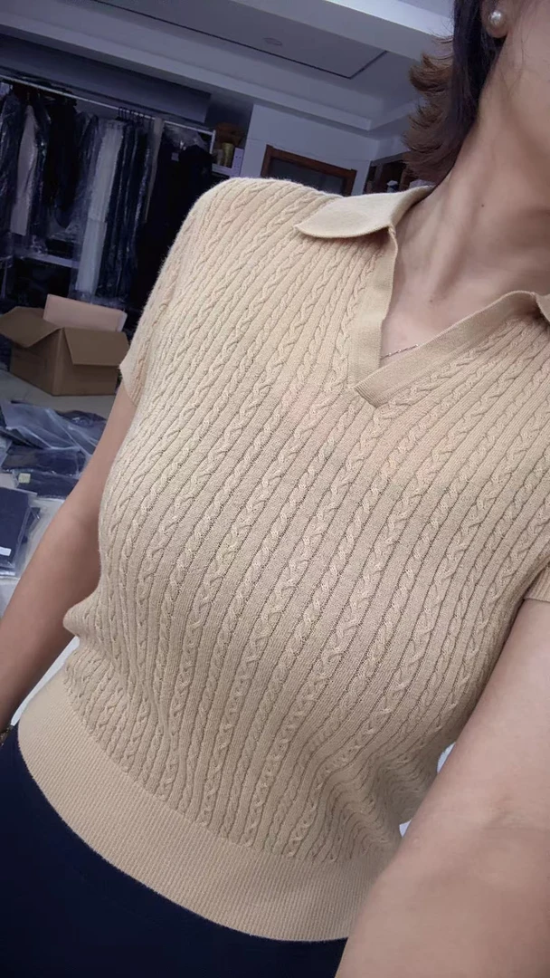 丽姐服饰—pl-polo衫翻领绞花直身针织衫