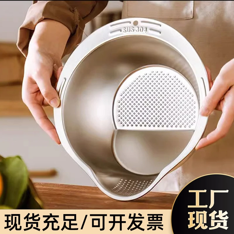 淘米盆316不锈钢沥水篮304洗菜漏盆淘米神器盆洗米筛果蔬沥水盆否