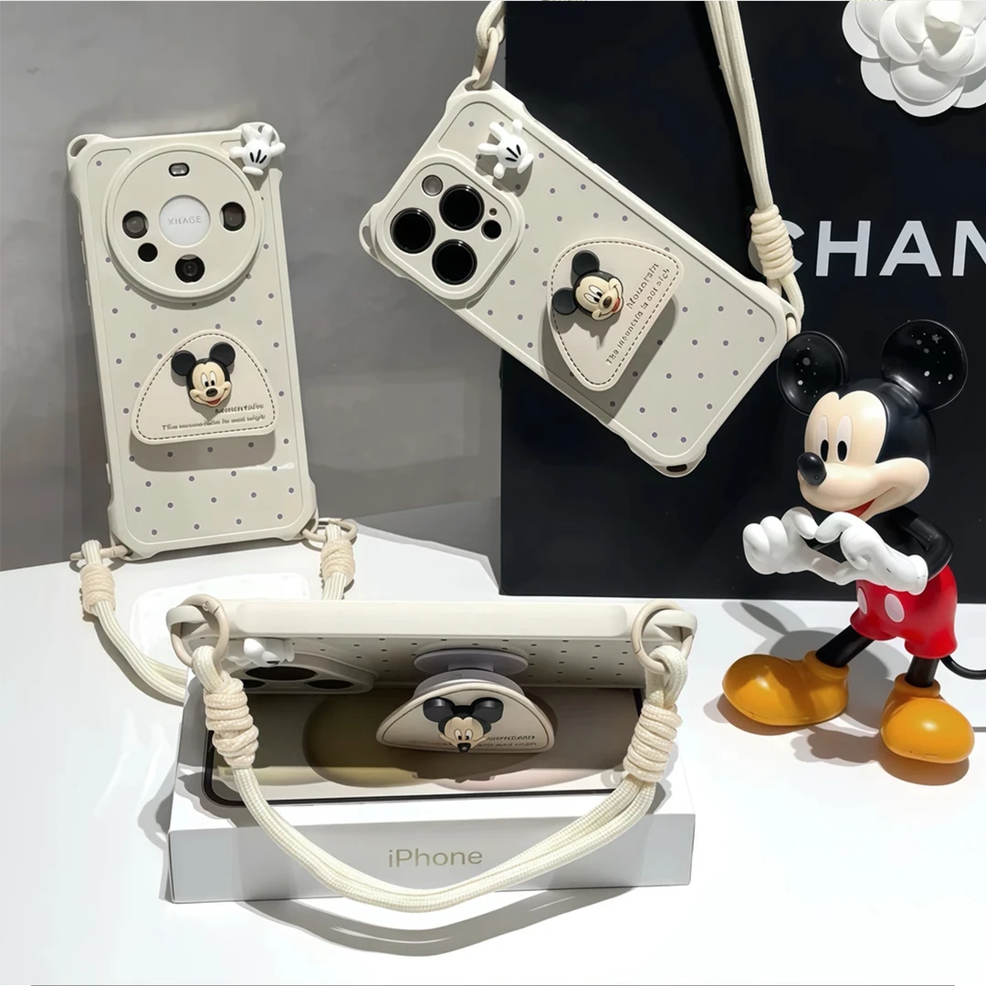 波点米奇支架适用于iPhone14苹果16手机壳华为vivo/oppo小米15