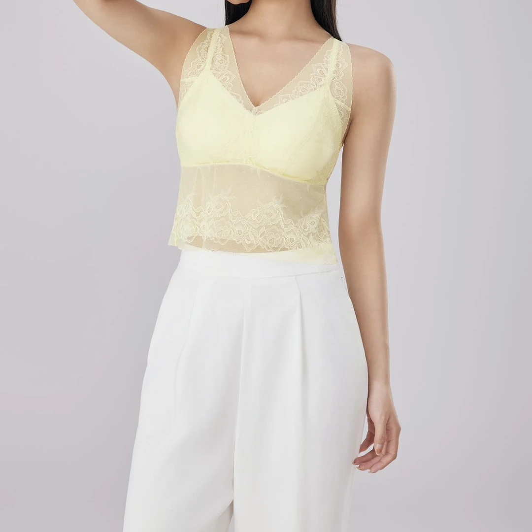 【美琪优选】蕾丝女性柔软舒适带胸垫背心 女背心