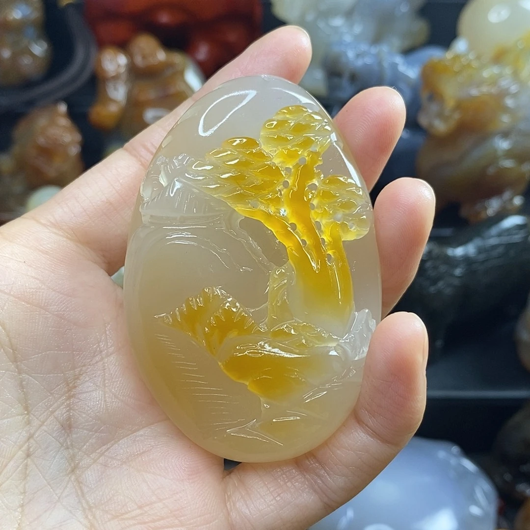 涨***资玛瑙/玉髓未镶嵌手把件