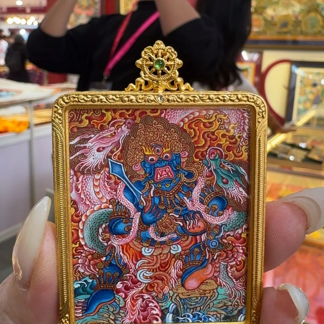 菜***叶吊坠热贡纯手绘唐卡不动明王