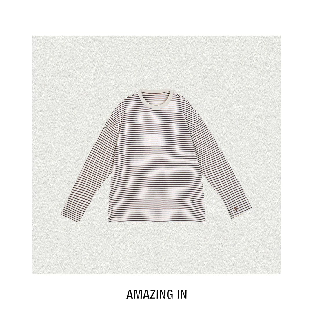 AMAZING IN | 1oo%棉| 180g撞色条纹长袖T恤A250818-AI58CTL27297