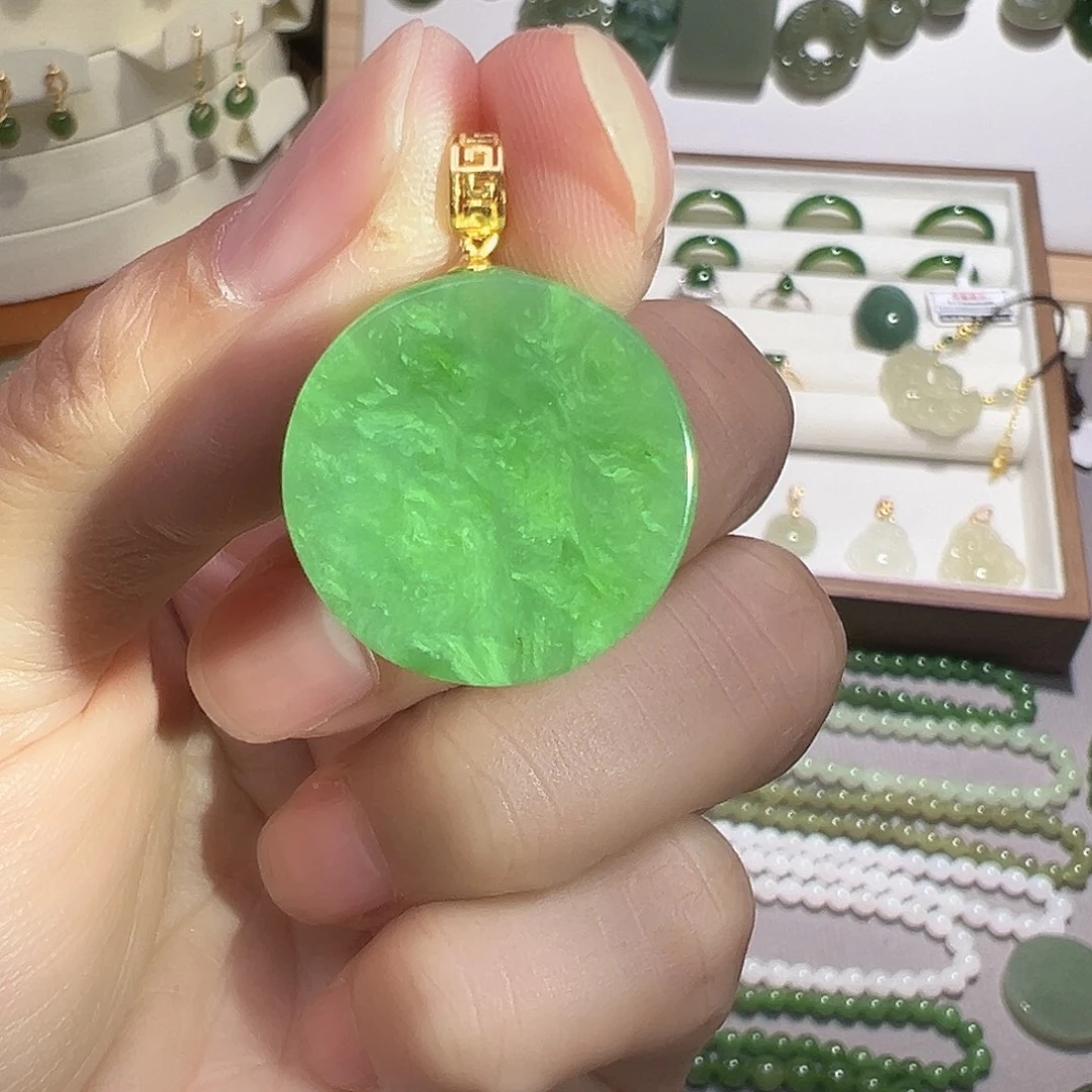 和田玉（碧玉）银S925镀金镶嵌颈饰