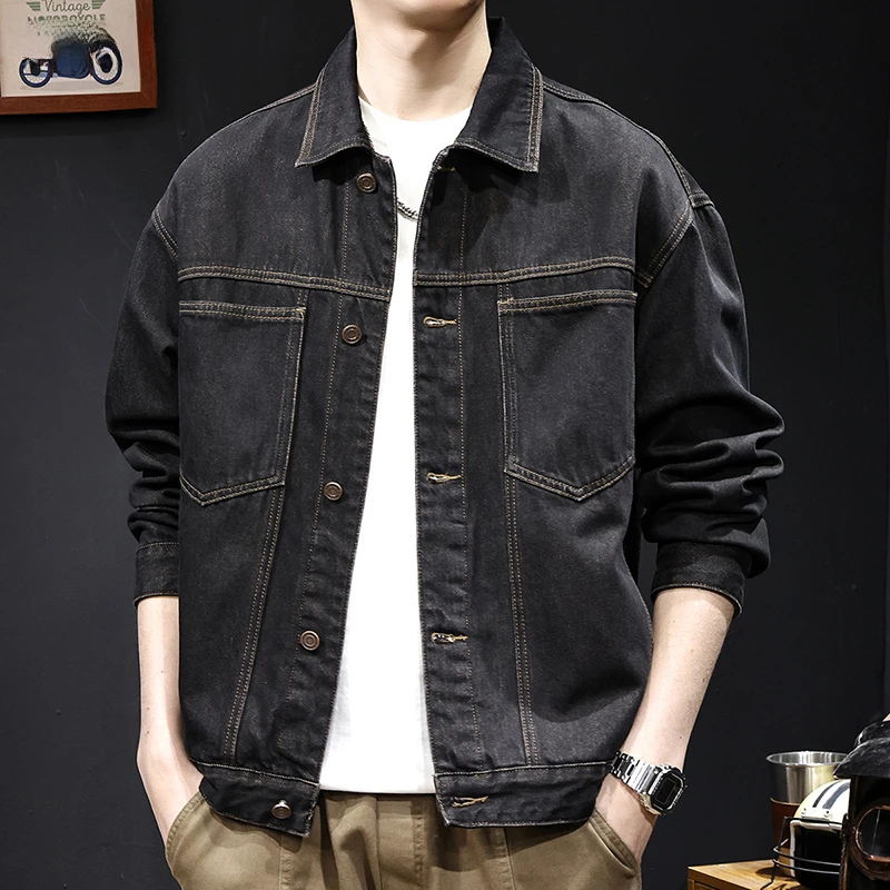 新款日系潮牌工装牛仔外套男2025宽松大码男士上衣夹克衣服秋冬款