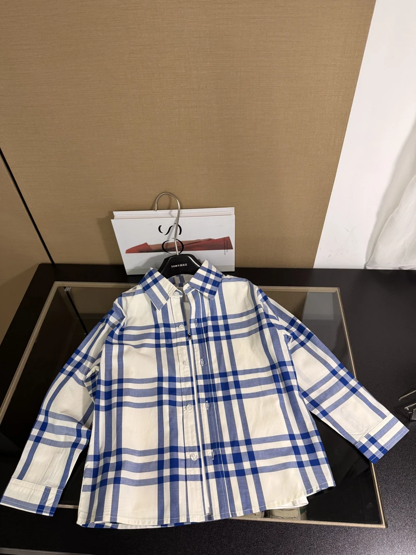 夏季轻薄经典蓝格时尚气质男女儿童短袖休闲长袖衬衫中大童