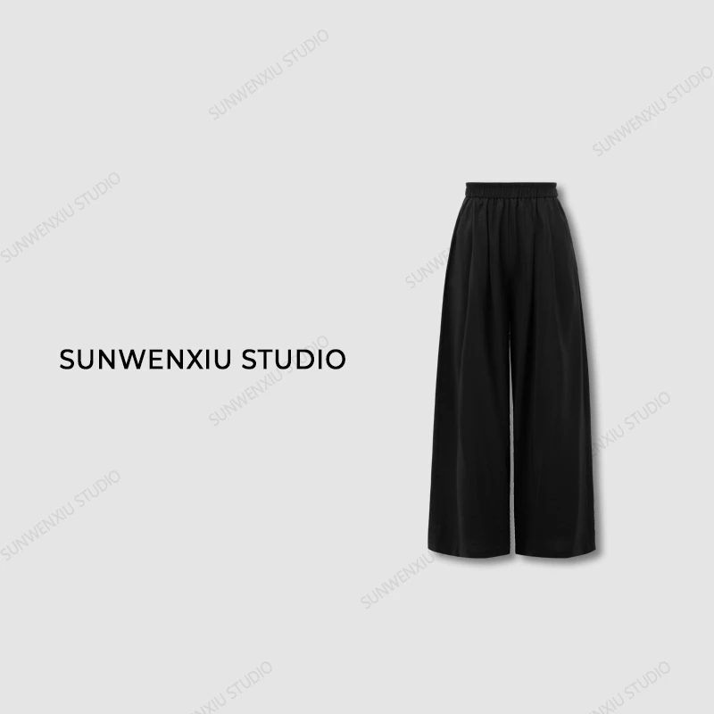 swx studio2店 “抖抖裤”梨形友好遮肉显瘦简约百搭黑色休闲裤