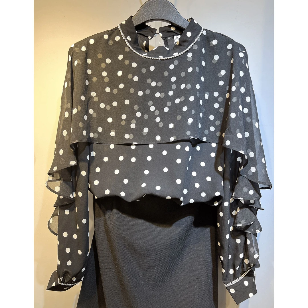 2025新款韩式复古优雅时尚雪纺小衫百搭长袖波点