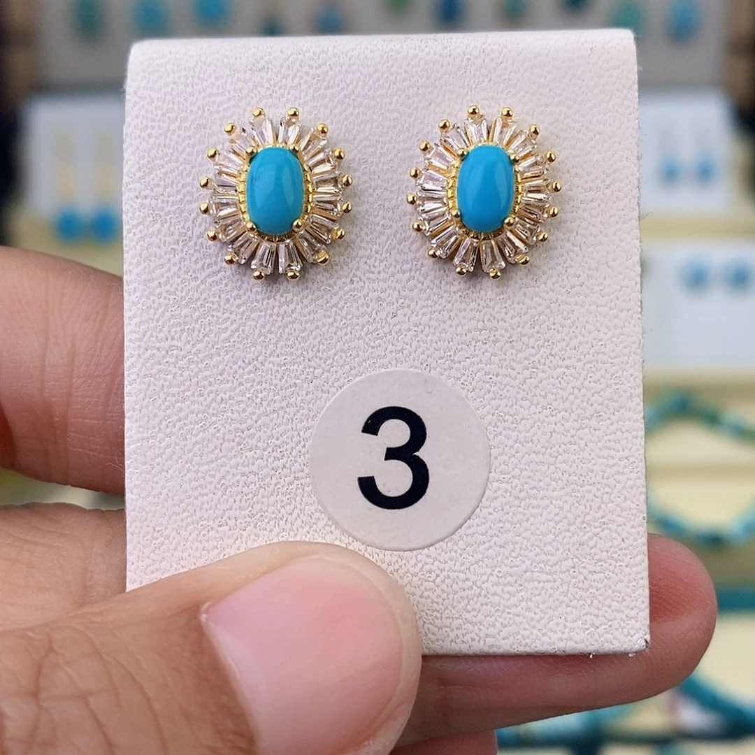 银S925镶嵌绿松石耳饰