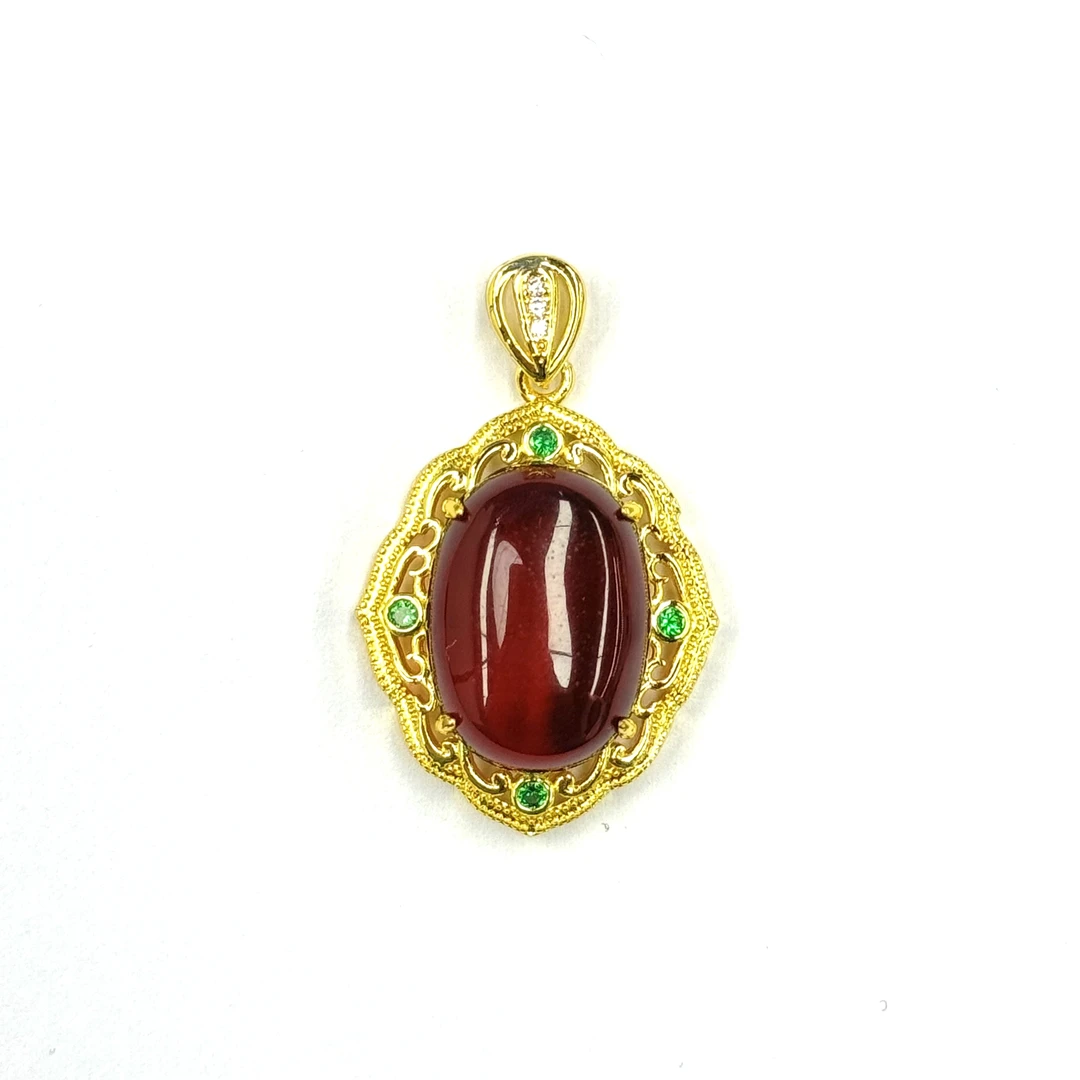 【符老板】m479-国风设计款多彩血珀蛋面吊坠-赠链-赠礼盒