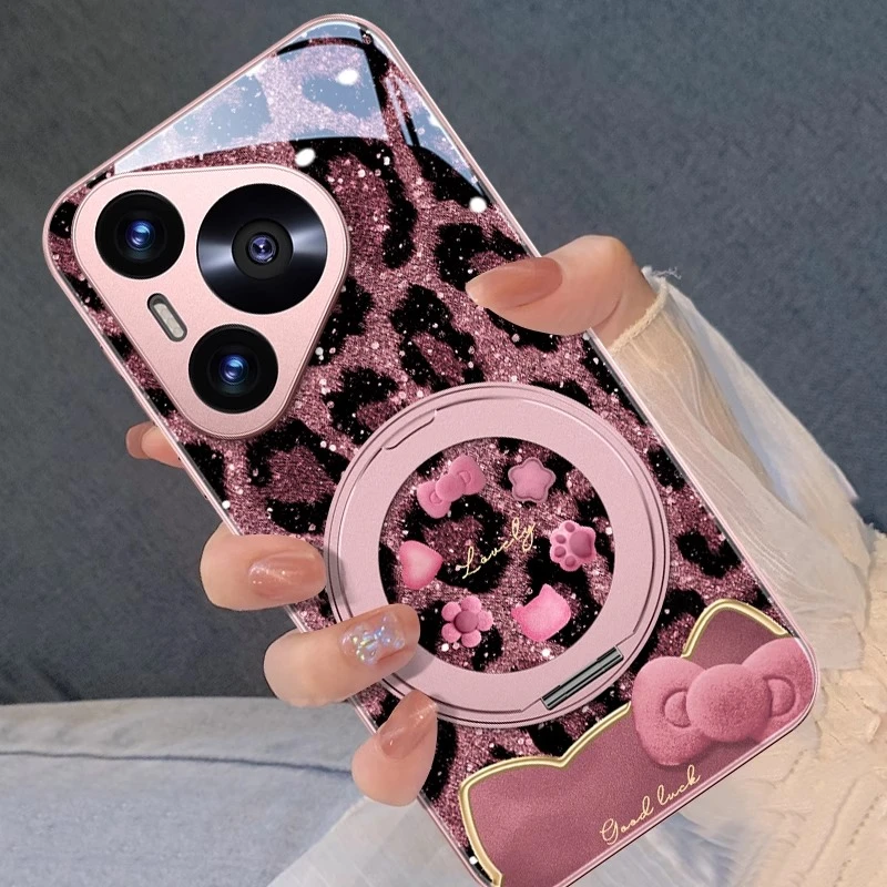 豹纹蝴蝶结猫适用华为pura80pro手机壳新款p70可爱p60少女art小众