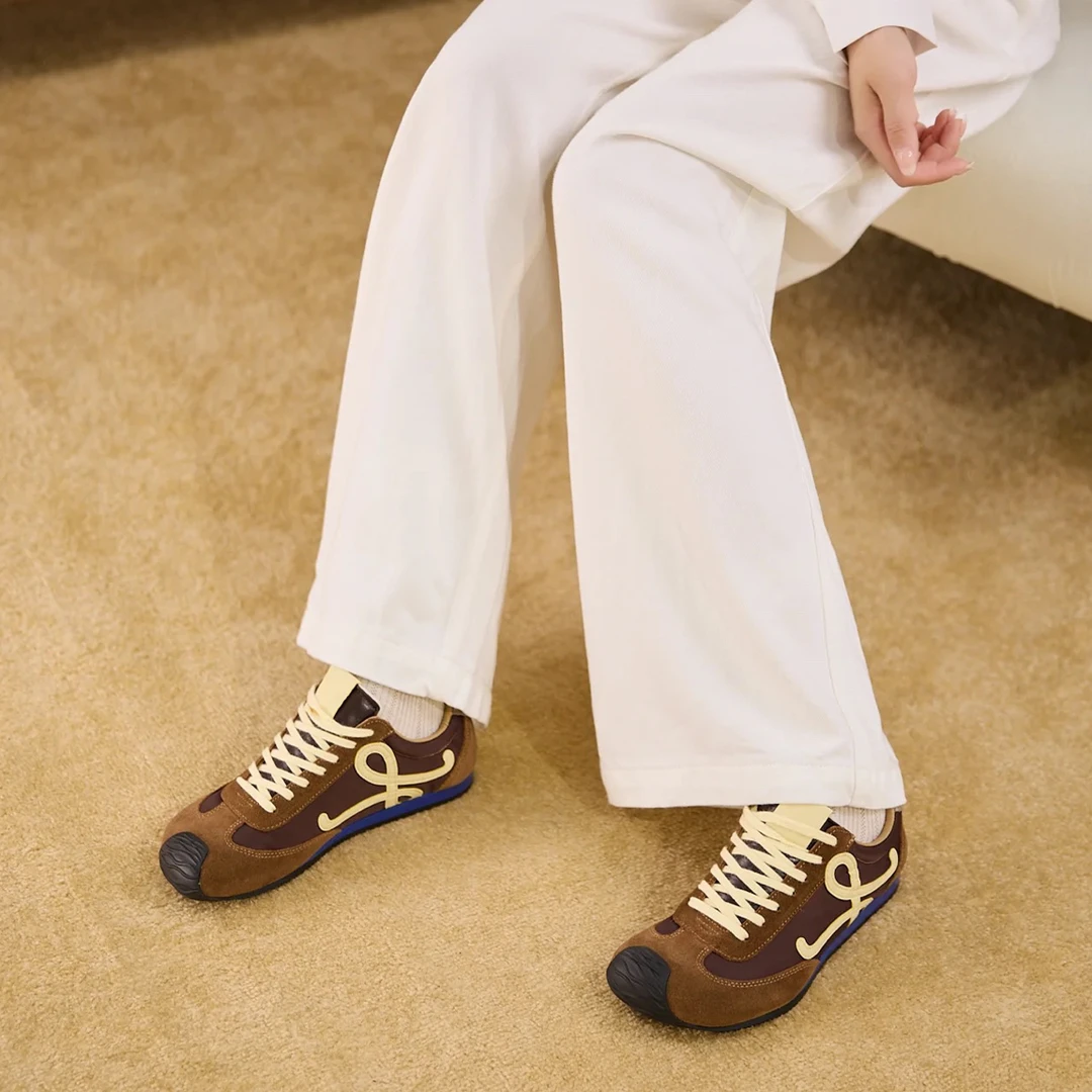 增高芭蕾德训鞋秋冬新款拼色低帮透气时尚复古真皮百搭运动休闲鞋