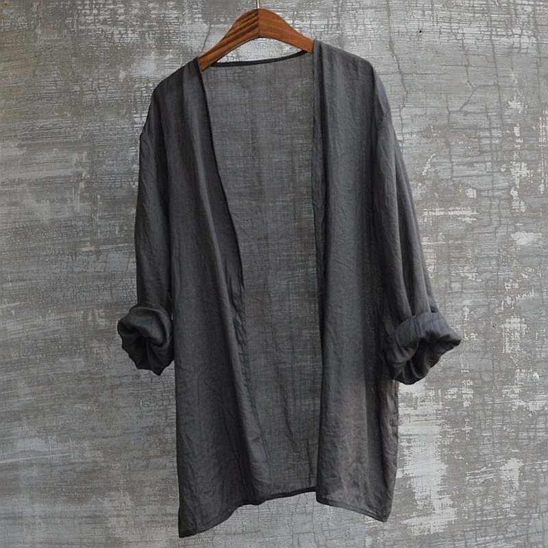 原创无领无扣夏防晒衫外披衬衫古风帅气轻奢时尚流行飘逸百搭显瘦