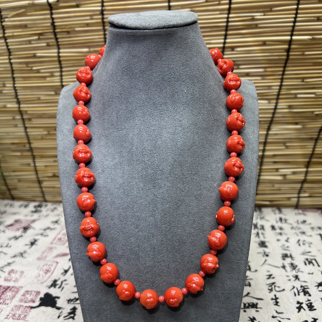 【沐言优选】姑娘雕刻佛头13m圆珠项链A603