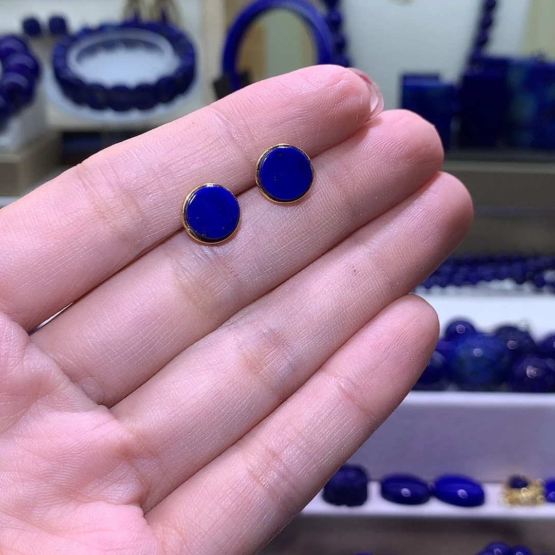 青金石合金天然原矿耳钉