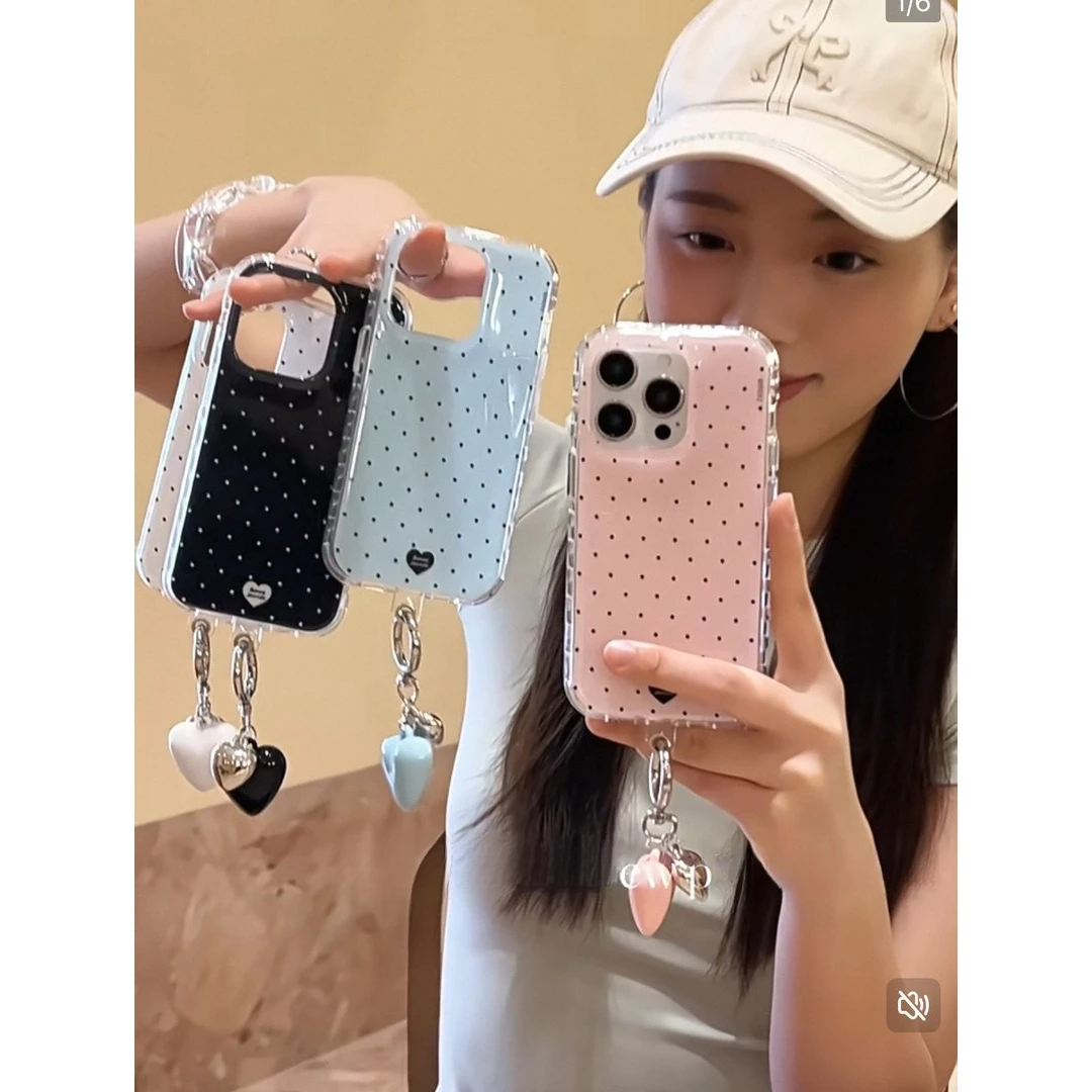 适用日韩简约纯色波点爱心苹果16promax手机壳iphone13新款15/14