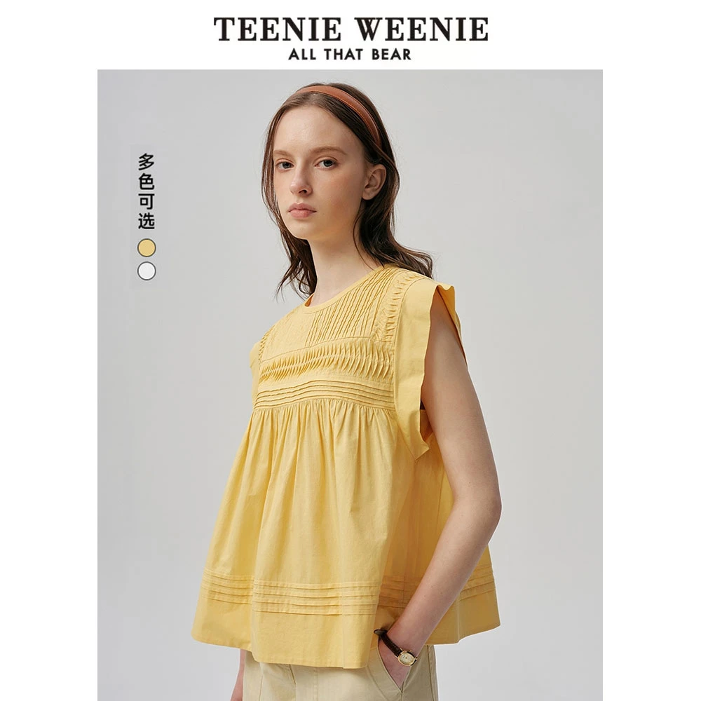 TeenieWeenie小熊25夏新款甜美少女法式度假无袖衬衫TTYA256407N