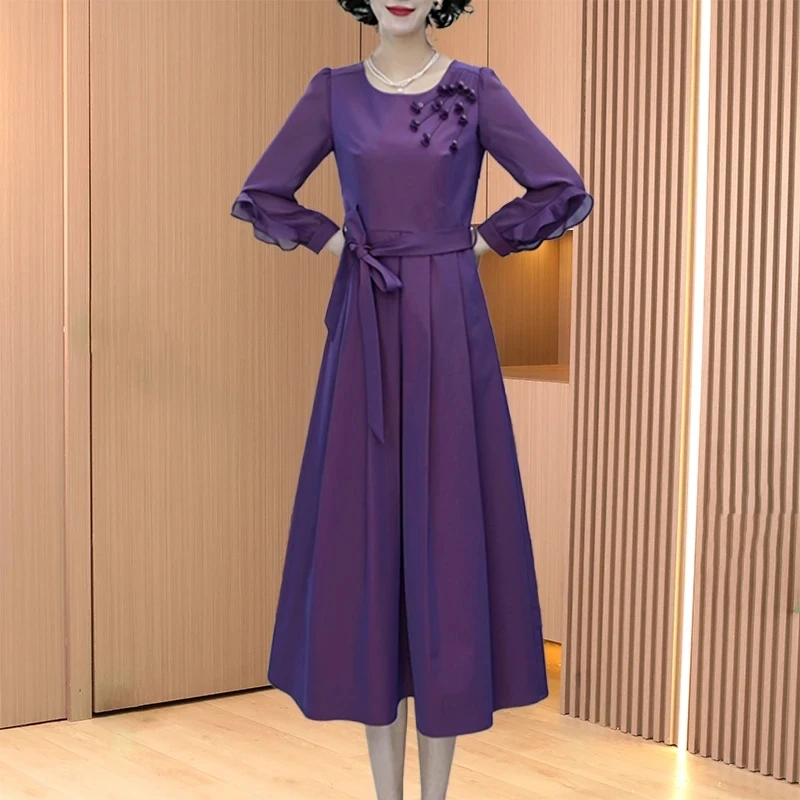 【名典圣王】长袖连衣裙女2025春气质高级感十三行喜婆婆结婚宴会装