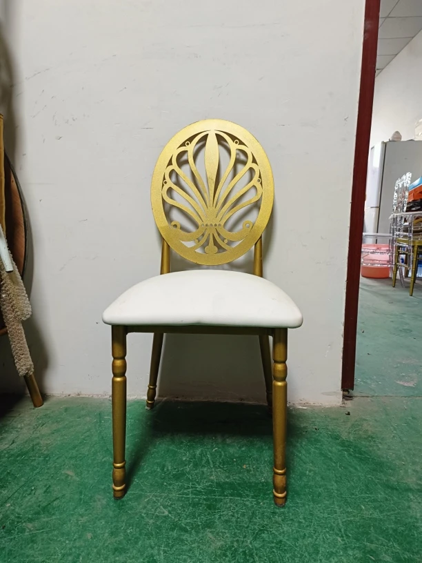 金属铁艺酒店婚礼堂主题宴会大厅金色拿破仑凤凰竹节太阳圆背餐椅