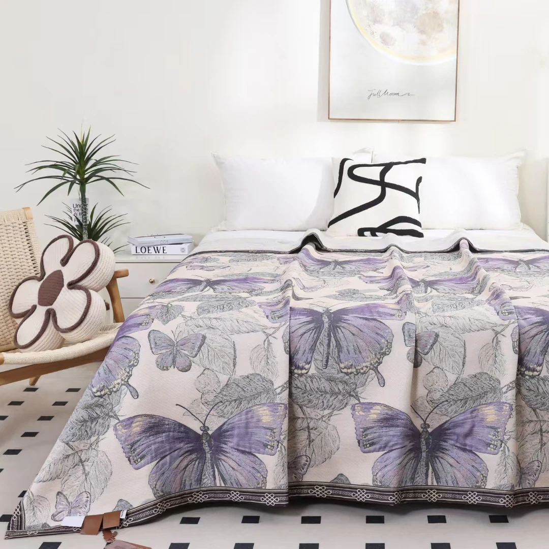 【紫蝶叶韵】230*250cm金乳丝轻奢艺术毯