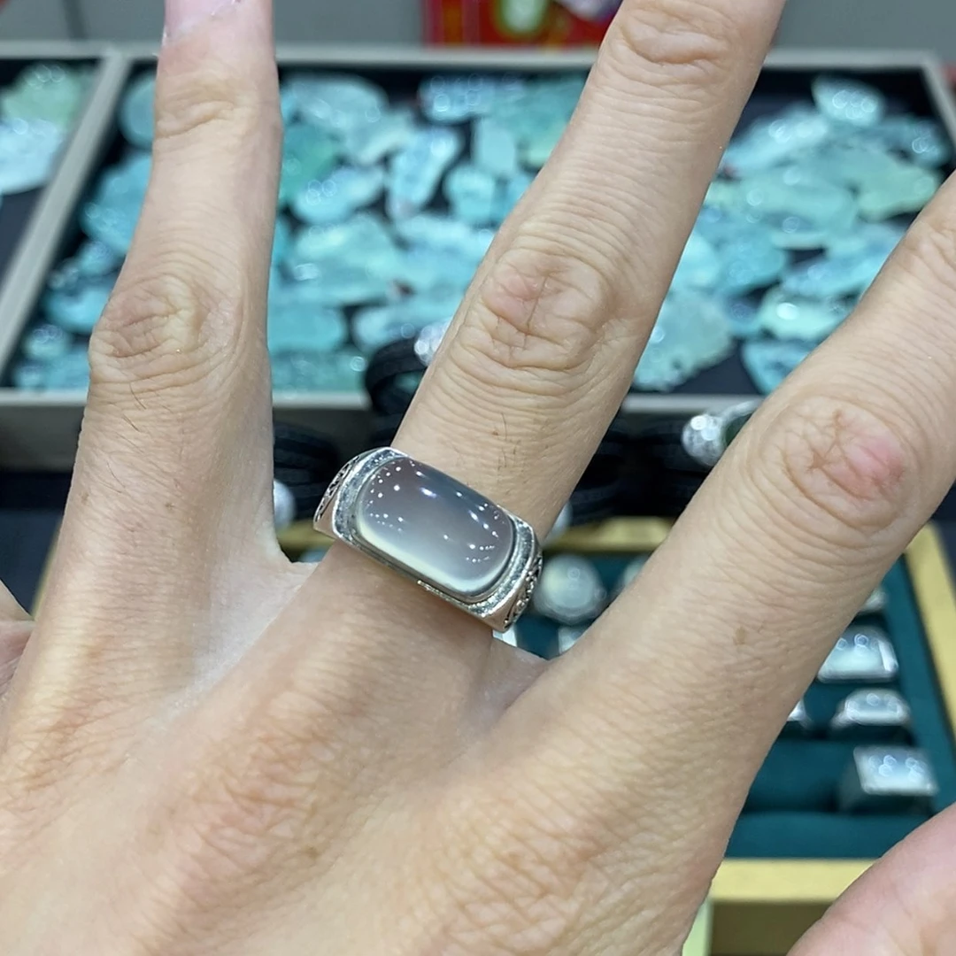 【闪购商品】蛇纹石玉银S925镶嵌戒指T****心