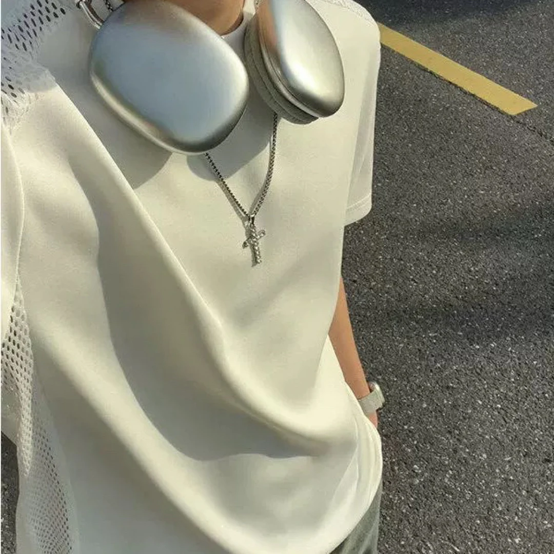 重磅硬挺正肩T恤男设计感小领口短袖夏季美式cleanfit半截袖上衣