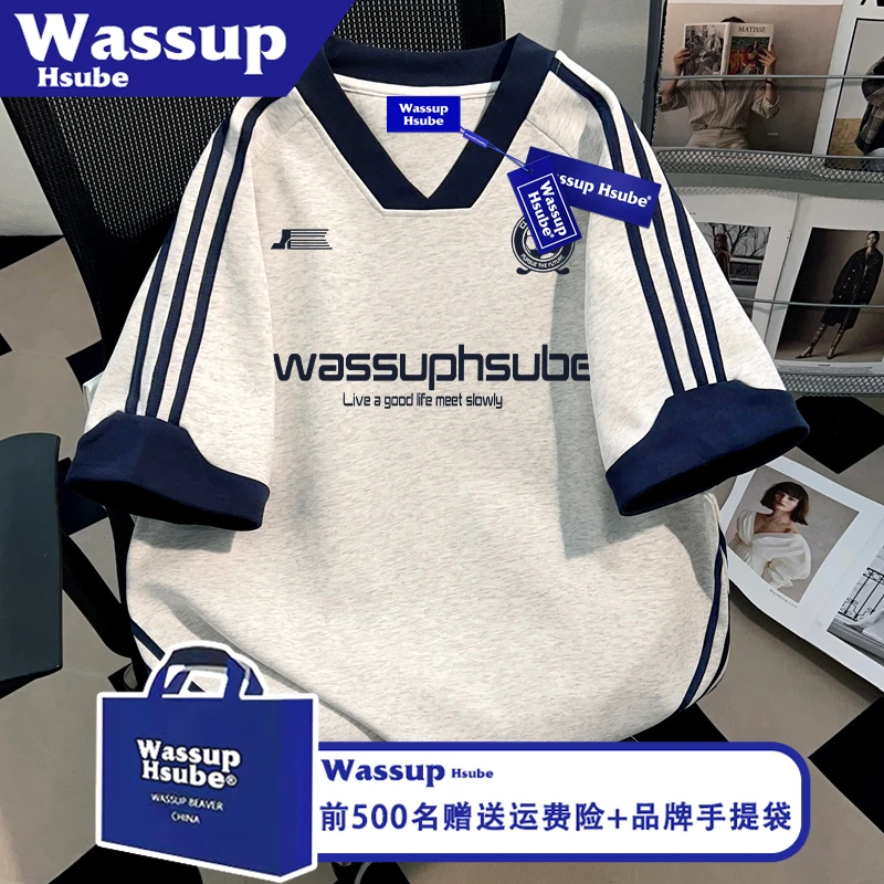 WASSUP HSUBE夏季设计感短袖街头风圆标印花上衣ins男女款纯棉T恤