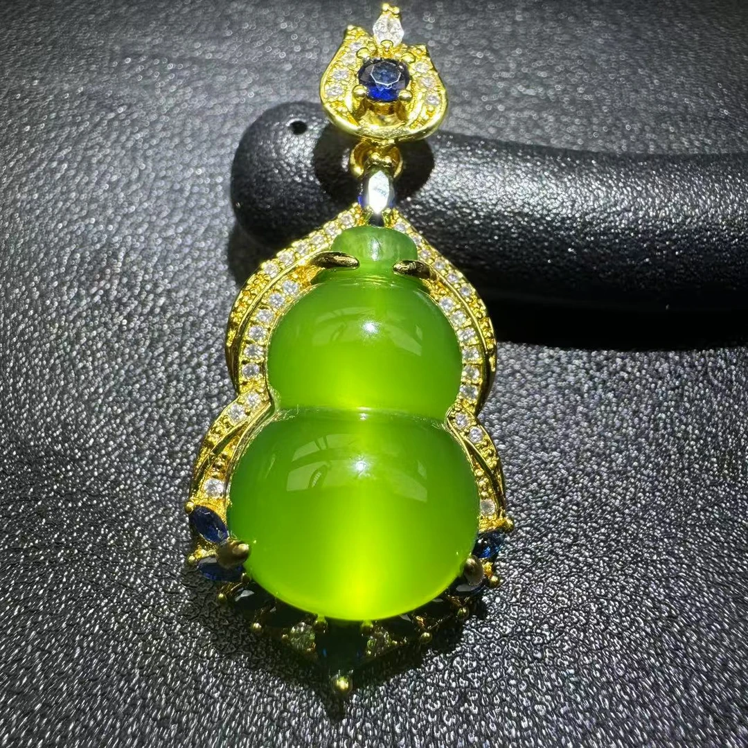 ST1935-青碧冰芙蓉翠青玛瑙绿葫芦吊坠-配链
