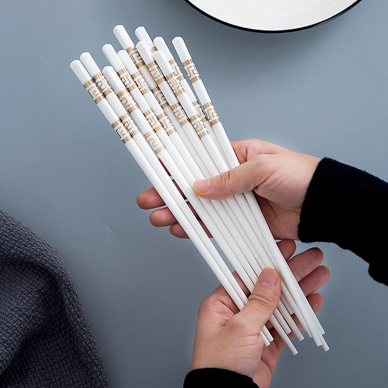 高档陶瓷筷子家用易清洗陶瓷筷北欧描金工艺耐高温陶瓷餐具礼盒装