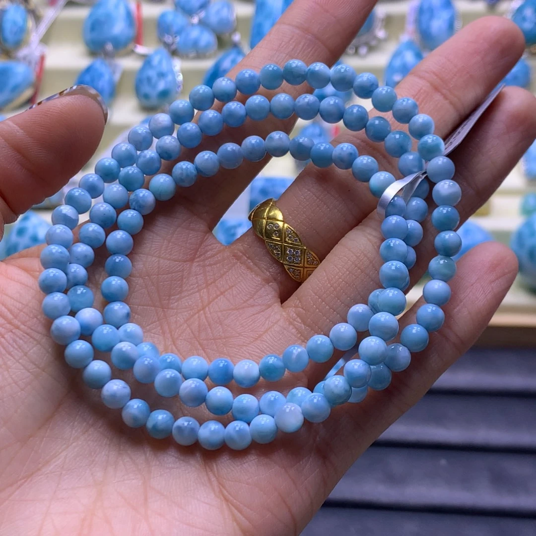 针钠钙石（海纹石）未镶嵌手链性价4m三圈手串色差略异