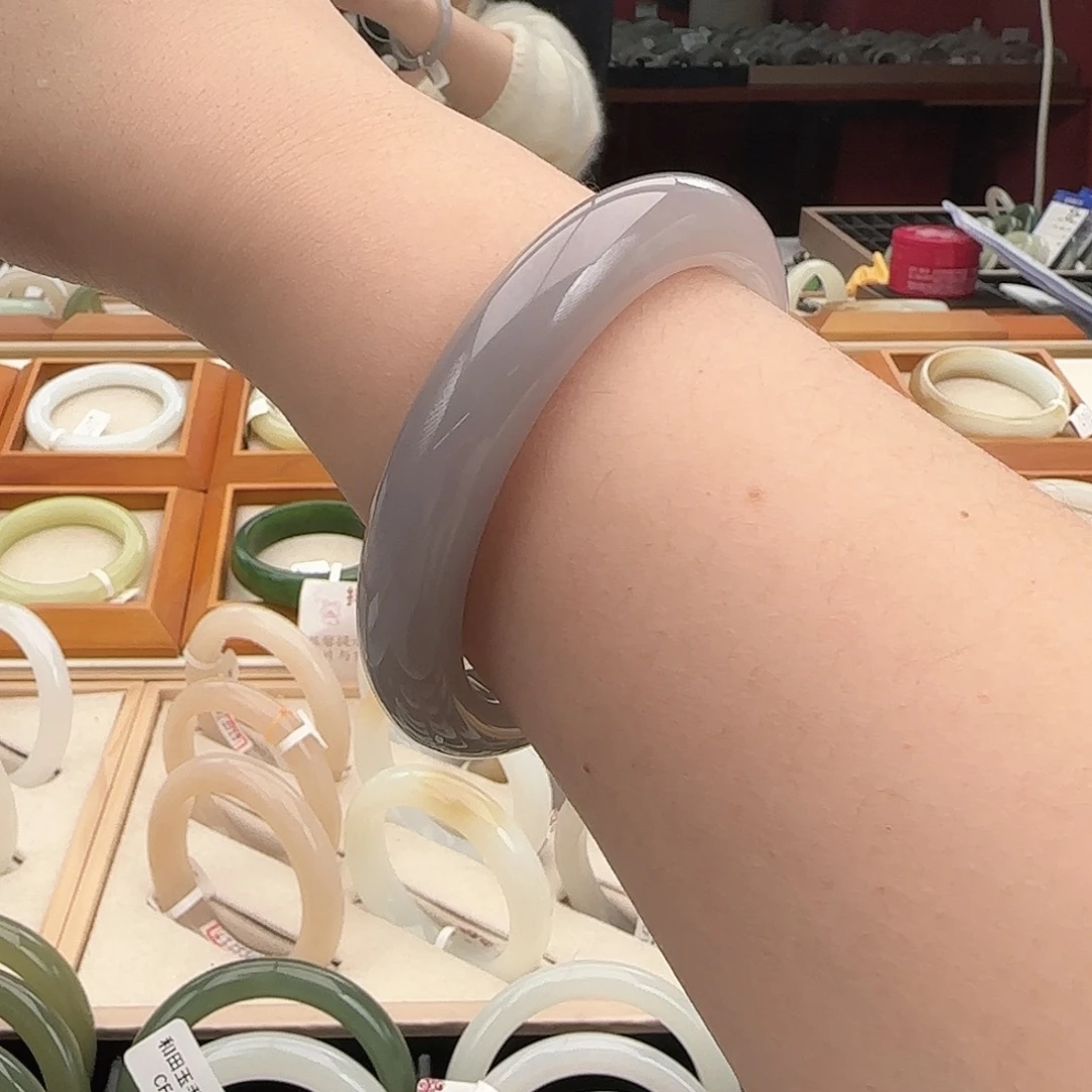 和田玉未镶嵌手镯58优雅迷人紫罗兰