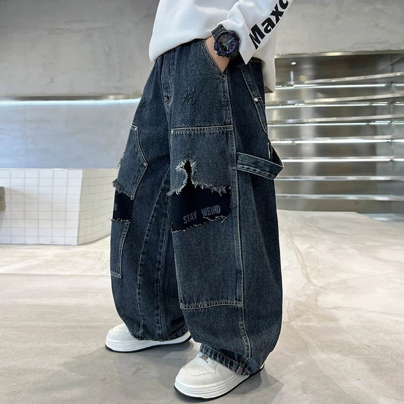 男童休闲阔腿裤中大童秋季长裤男孩牛仔裤街潮童装学生休闲裤新款