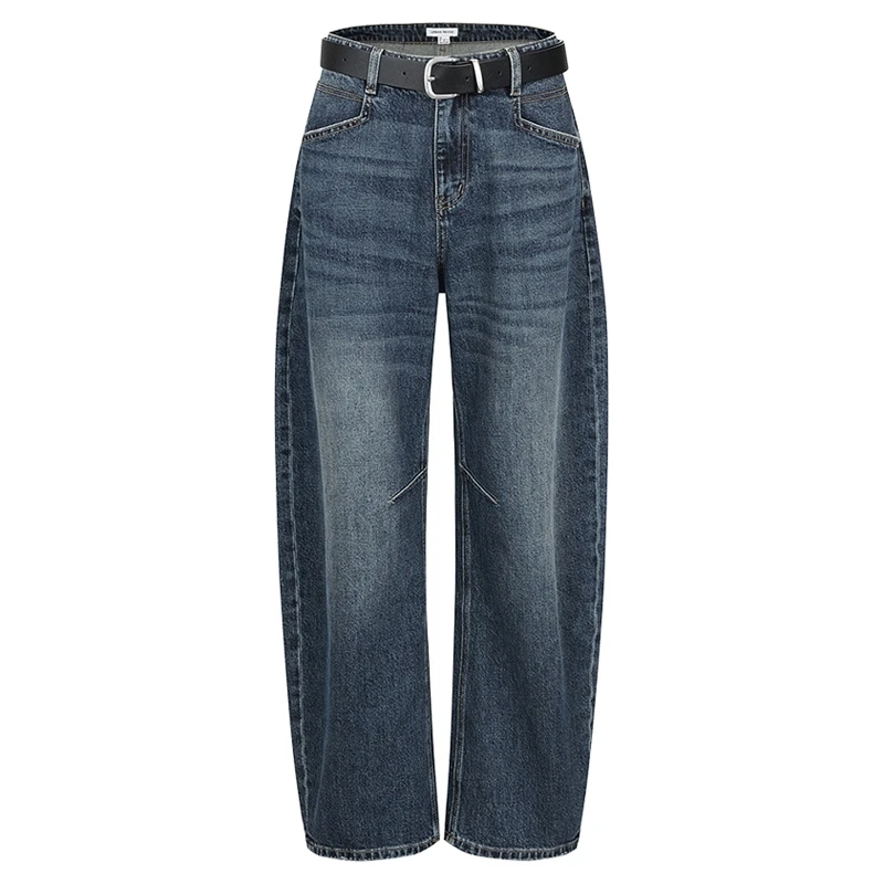 UR2025秋季新款女装丹宁回潮复古腰带弯刀牛仔长裤UYV850127