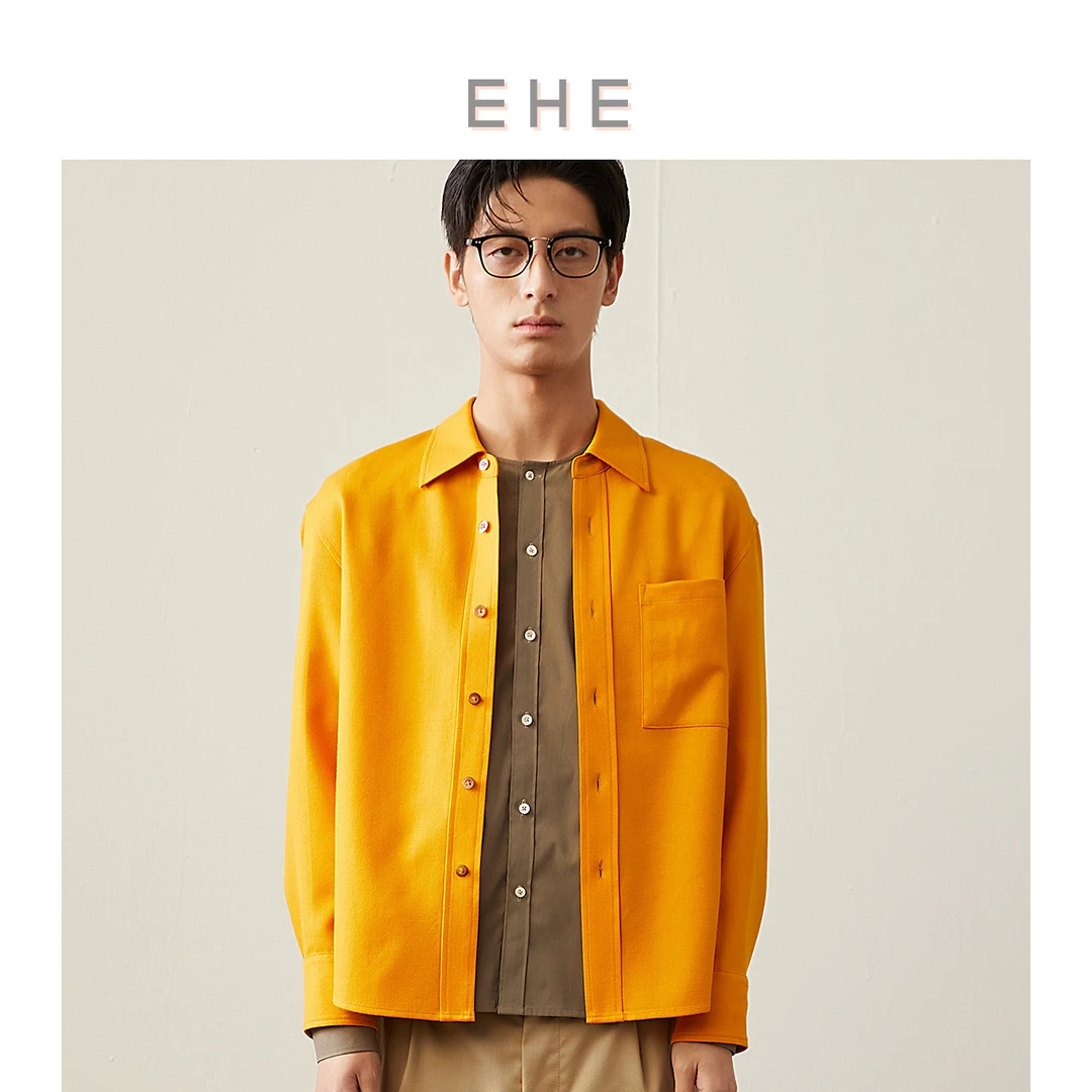 EHE男装 春夏宽松休闲绵羊毛精致男士衬衫式外套夹克66117213701