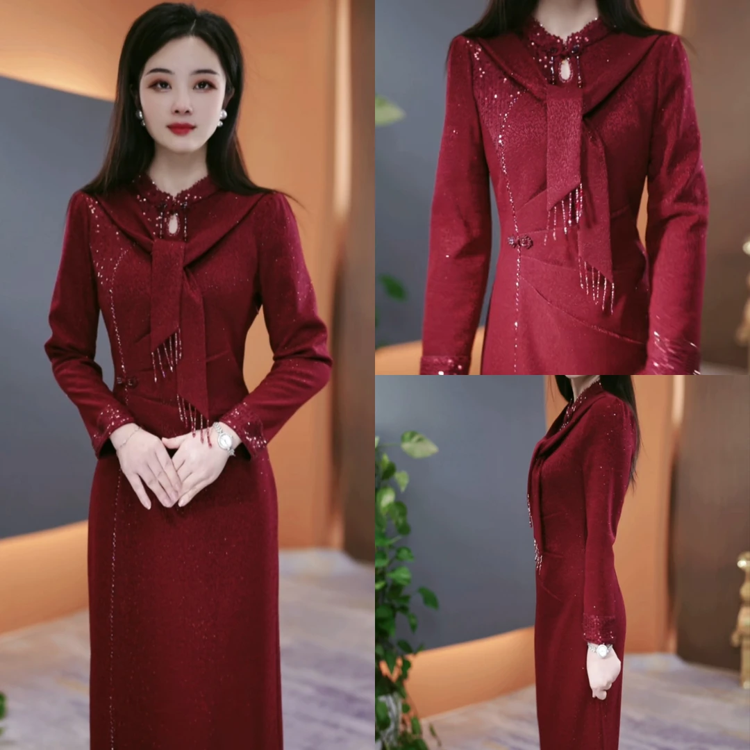 冬季加绒加厚连衣裙2025冬季气质韩版显瘦百搭收腰裙子YX25K3693