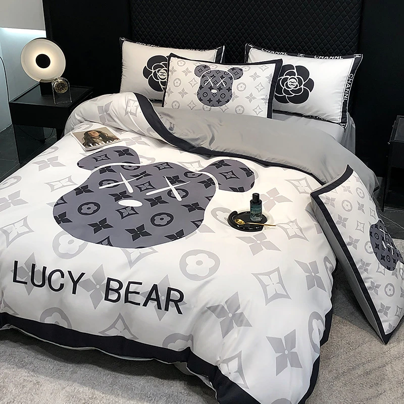轻奢高级感亲肤棉磨毛四件套床上用品潮牌数码印花被套床单四季款