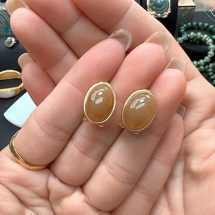 好***L和田玉银S925镶嵌耳饰